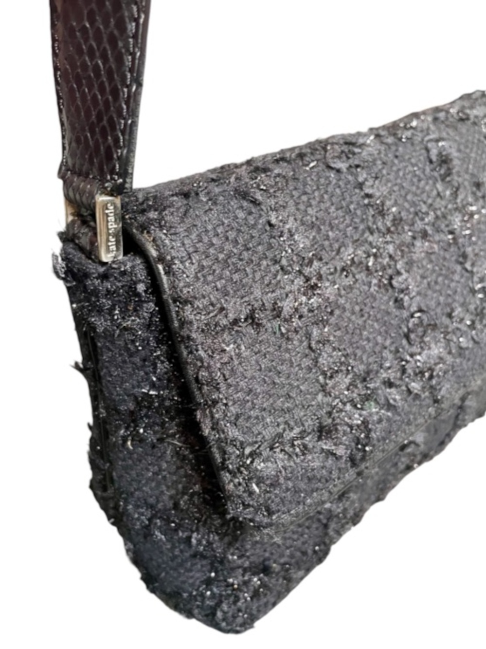 Kate Spade Made in Italy Vintage Black Tweed w/Metallic Grid Accent Shoulder Bag - Picture 6 of 10
